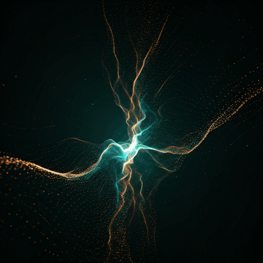 High contrast data visualization resembling branching electric light.