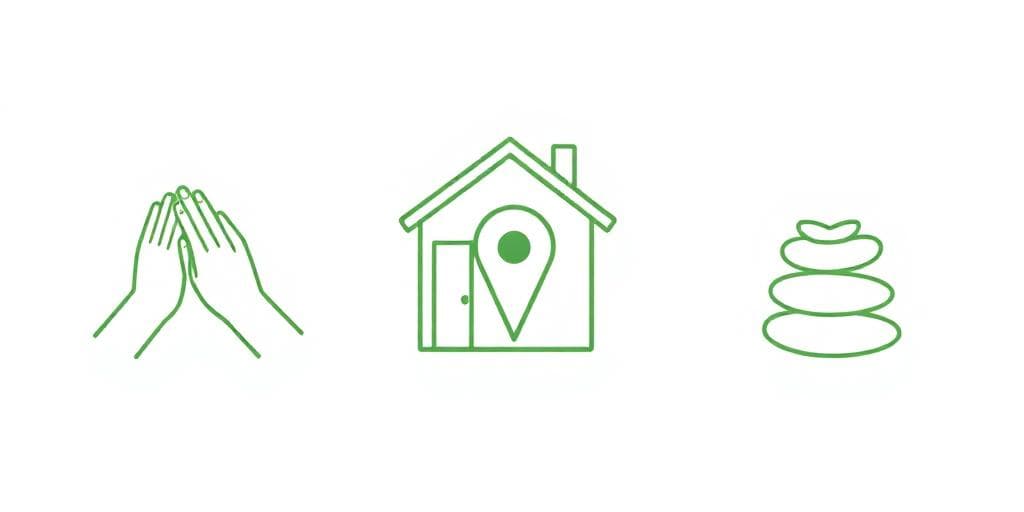 Simple service icons for hands, home location, and spa stones.