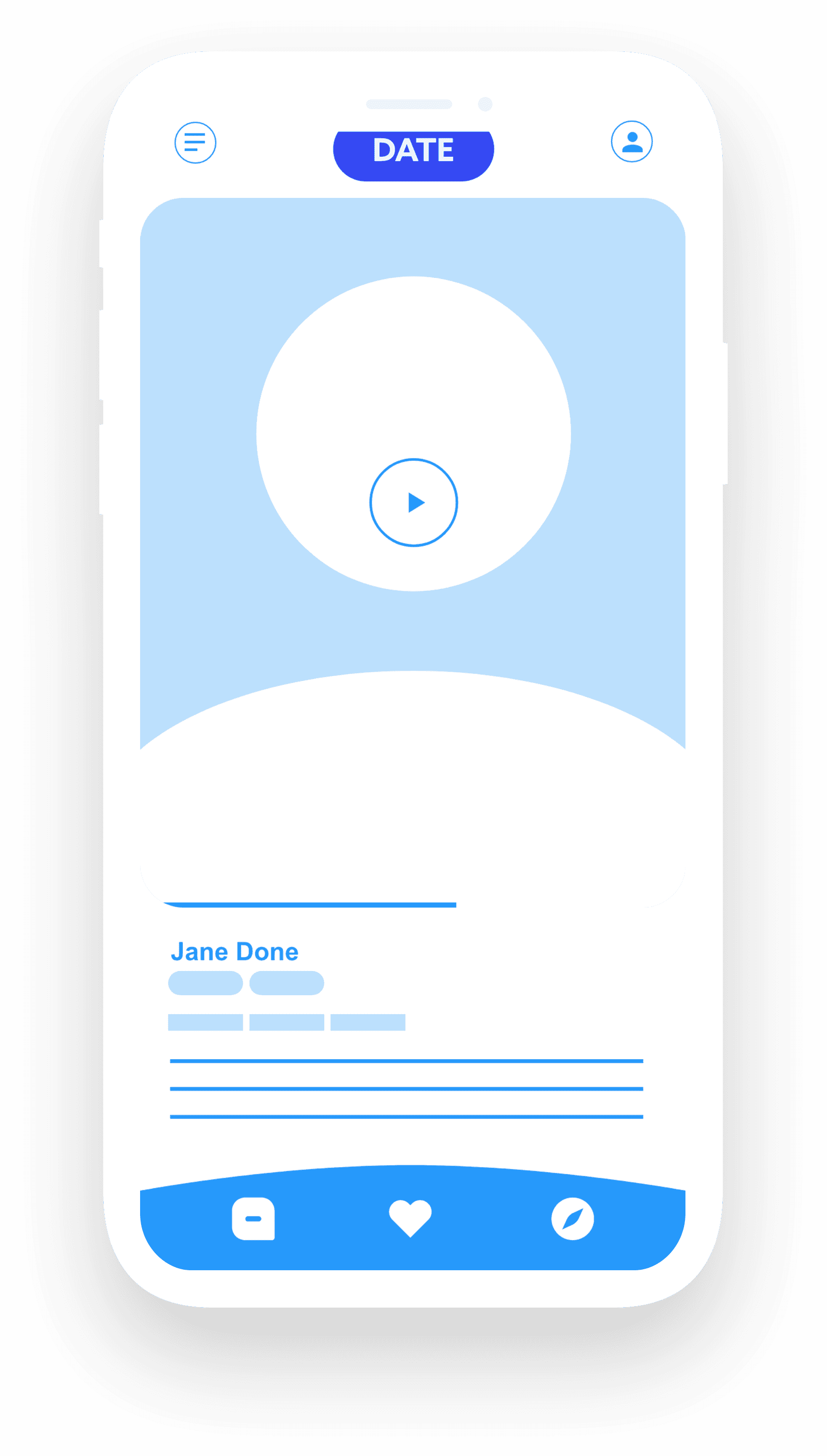 SignMates Date mode iPhone mockup with profile and video introduction.